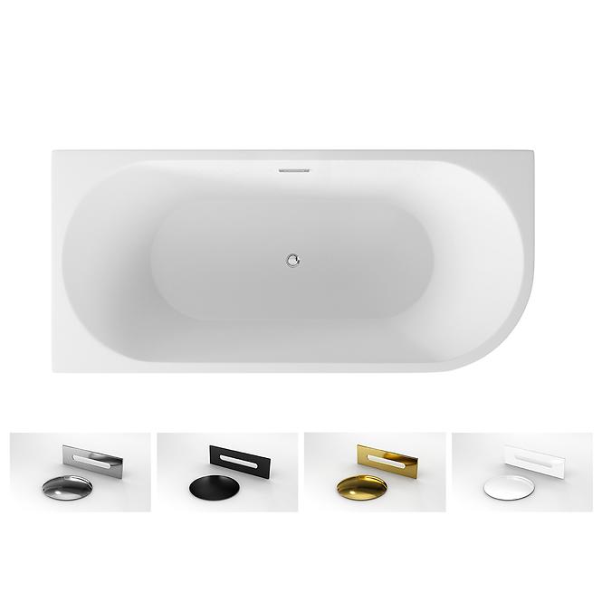 Frei stehende Eck-Badewanne Zoya 170/80 L + Click-Clack mit rechteckigem Überlauf Slim Chrom