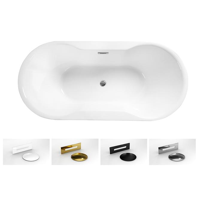 Frei stehende Badewanne Navia 150/80 Überlaufgarnitur Click-Clack mit rechteckigem Überlauf Slim Chrom