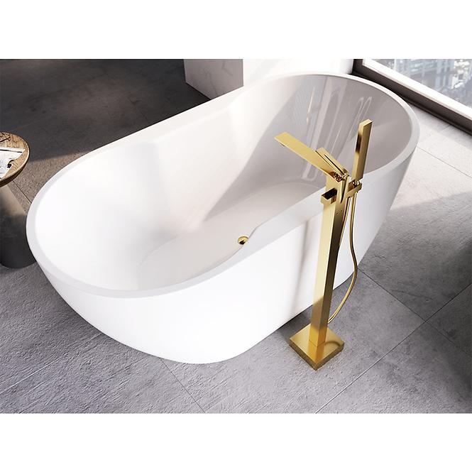 Frei stehende Badewanne Navia 150/80 Überlaufgarnitur Click-Clack mit rechteckigem Überlauf Slim Chrom