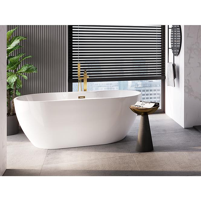 Frei stehende Badewanne Navia 150/80 Überlaufgarnitur Click-Clack mit rechteckigem Überlauf Slim Chrom