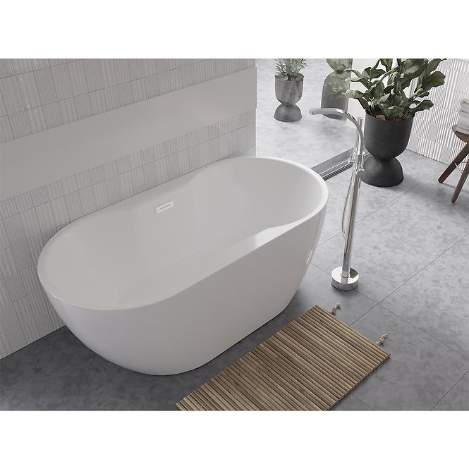 Frei stehende Badewanne Navia 150/80 Überlaufgarnitur Click-Clack mit rechteckigem Überlauf Slim Chrom