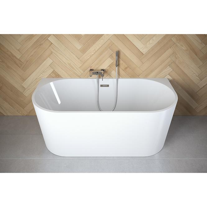 Frei stehende Badewanne zur Wand Vica 170/80 + Überlaufgarnitur Click-Clack mit rechteckigem Überlauf Slim Chrom