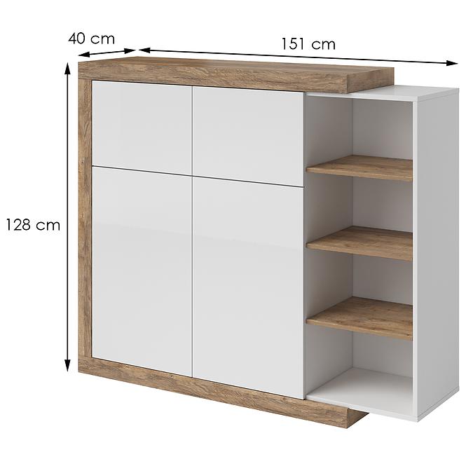 Kommode Sintra 45 2D2K Eiche samdal Weiß/Eiche samdal Weiß Glanz