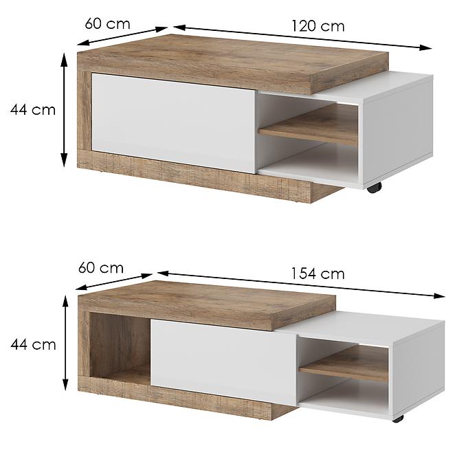 Couchtisch Sintra 99 Eiche samdal – weiß/Eiche samdal – weiß połysk