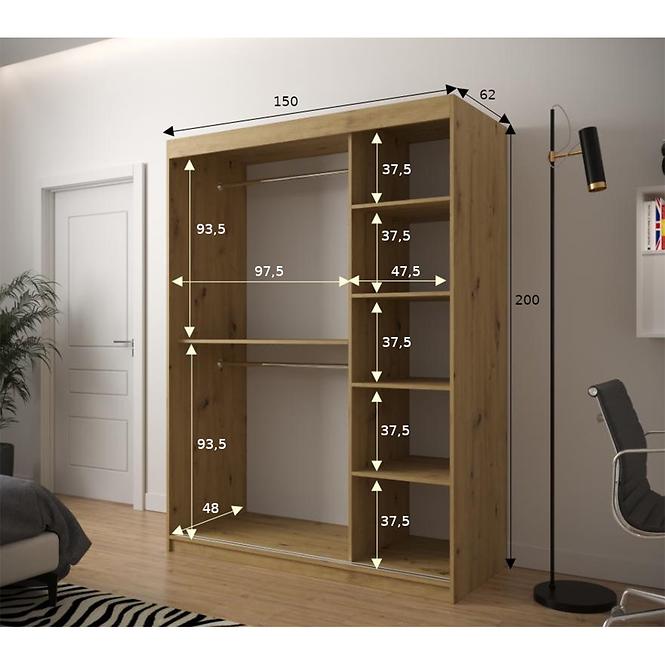 Schrank Heksagon 150 Eiche artisan/Eiche artisan/schwarz