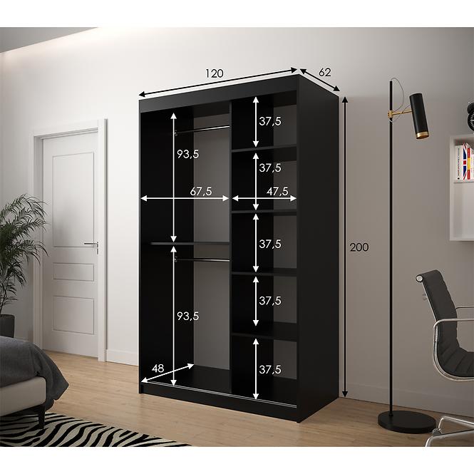 Schrank Heksagon 2 120 schwarz/weiß/spiegel