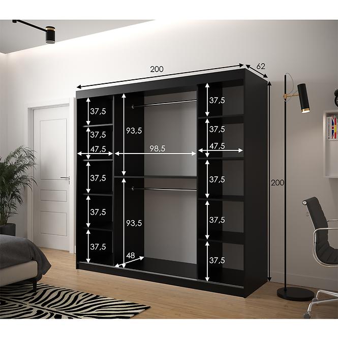 Schrank Heksagon 2 200 schwarz/weiß/spiegel