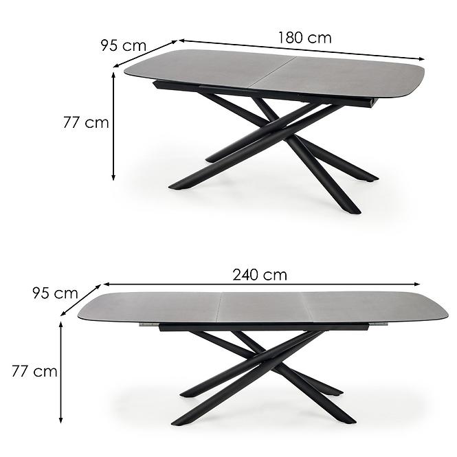 Esstisch Capello 180/240 Glas/Stahl – Dunkel Aschfahl/Schwarz