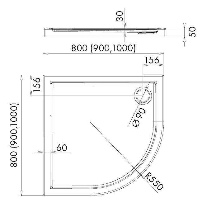 Duschwanne halbrund 90x90x5 R55 Espera AQM264