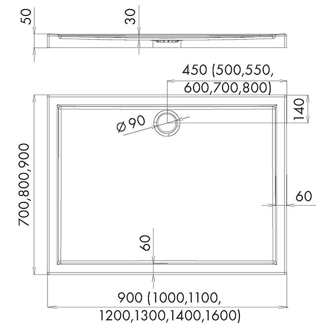 Duschwanne rechteckig 80x100x5 Espera AQM266