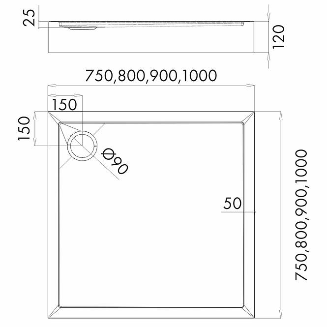 Duschwanne quadratisch 80x80x12 Espera Plus AQM4630