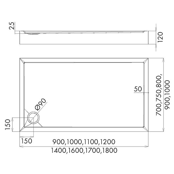 Duschwanne rechteckig 80x100x12 Espera Plus AQM4636