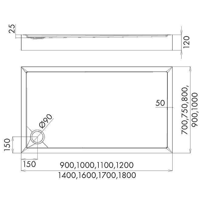 Duschwanne rechteckig Black Stone 80x100x12 Espera Plus AQM4636CST