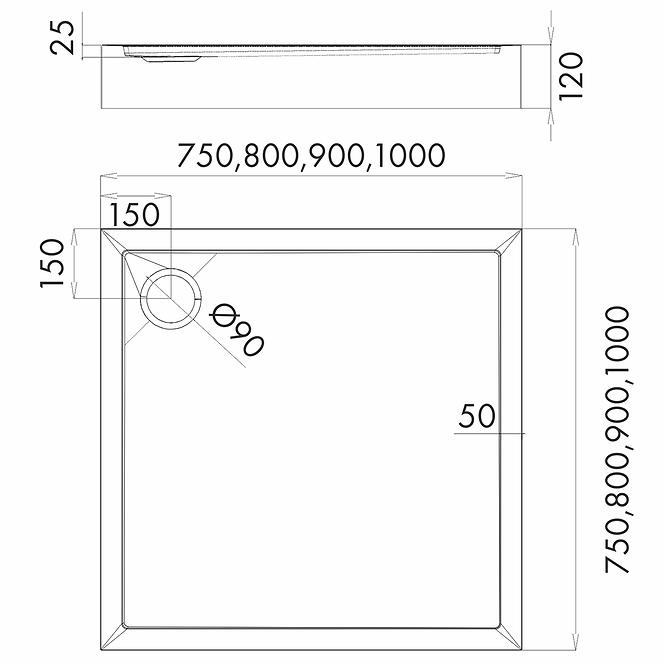 Duschwanne quadratisch Black Mat 90x90x12 Espera Plus AQM4631CMG