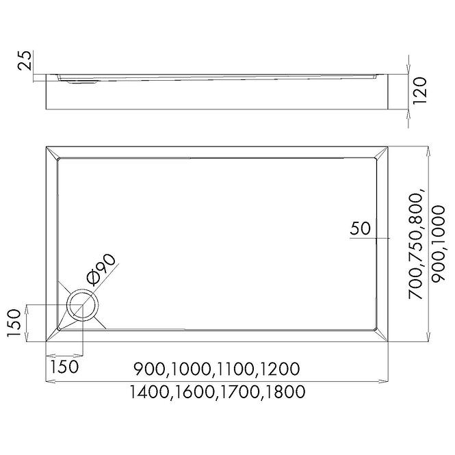 Duschwanne rechteckig Black Mat 80x100x12 Espera Plus AQM4636CMG