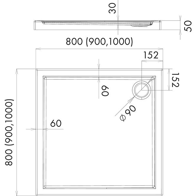 Duschwanne quadratisch  80x80x5 Corrina 3.060