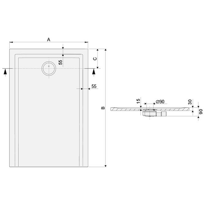 Duschwanne B-M/Space S 75X90x1,5