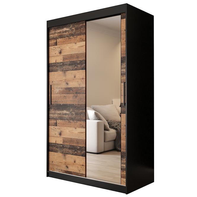 Schrank Old Wood T2 120 Schwarz/Old Style/Lustro