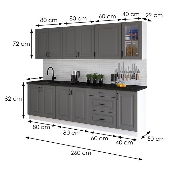 Küchenzeile Stilo dustgrey/weiß 260 ohne Arbeitsplatte