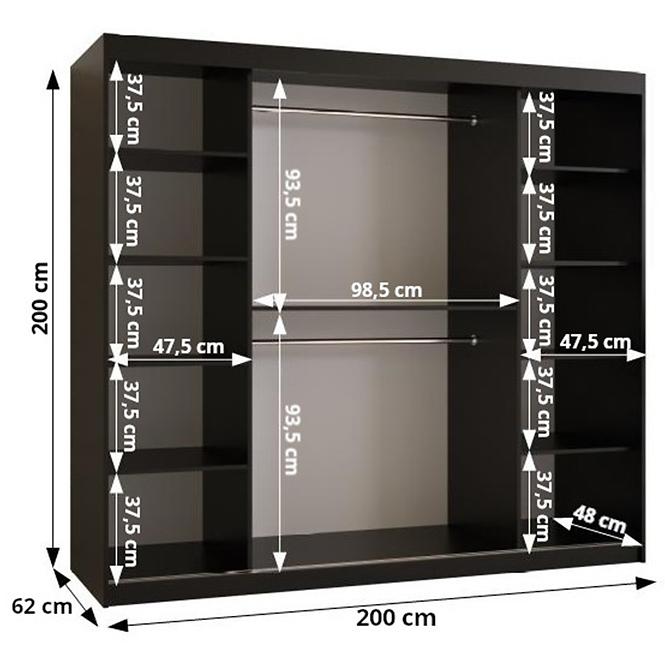 Schrank Kinszasa 200 schwarz/schwarz