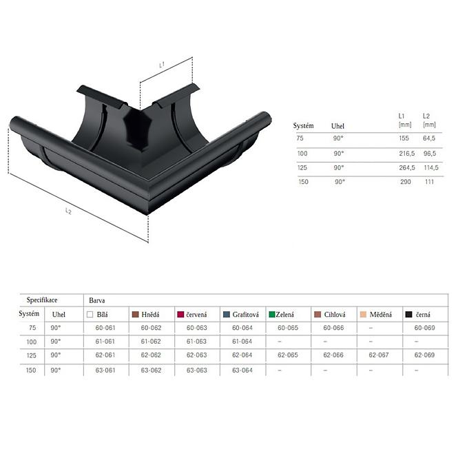 Außen-Meister-Winkel 75 mm Bryza Schwarz