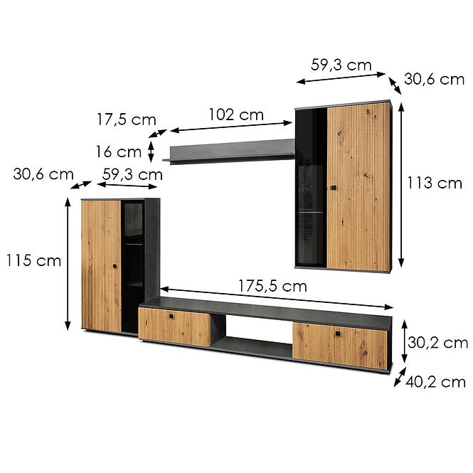 Wohnwand Salsa mdf eiche artisan/matera