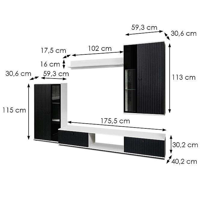 Wohnwand Salsa mdf schwarz/weiß