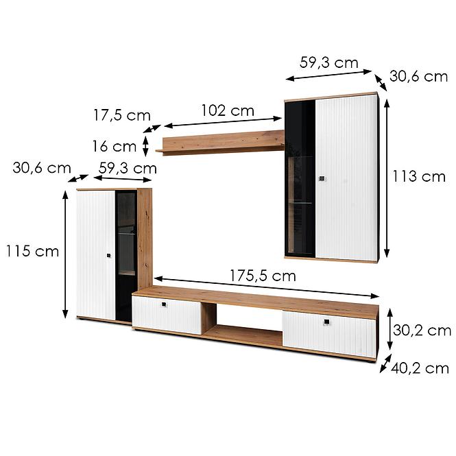 Wohnwand Salsa mdf weiß/eiche artisan