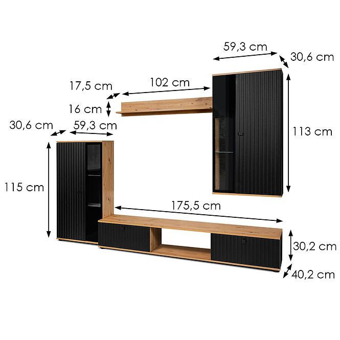 Wohnwand Salsa mdf schwarz/eiche artisan