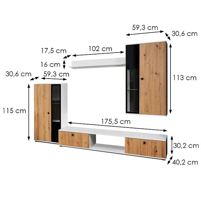 Wohnwand Salsa mdf eiche artisan/weiß