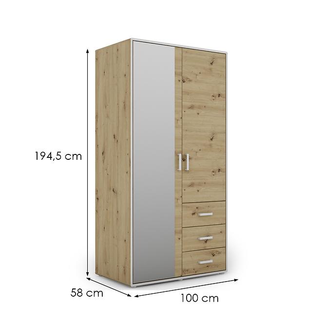 Schrank Capannoli 3s 2d spiegel eiche artisan/weiß