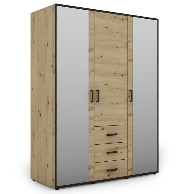 Schrank Capannoli 3s 3d spiegel eiche artisan/schwarz