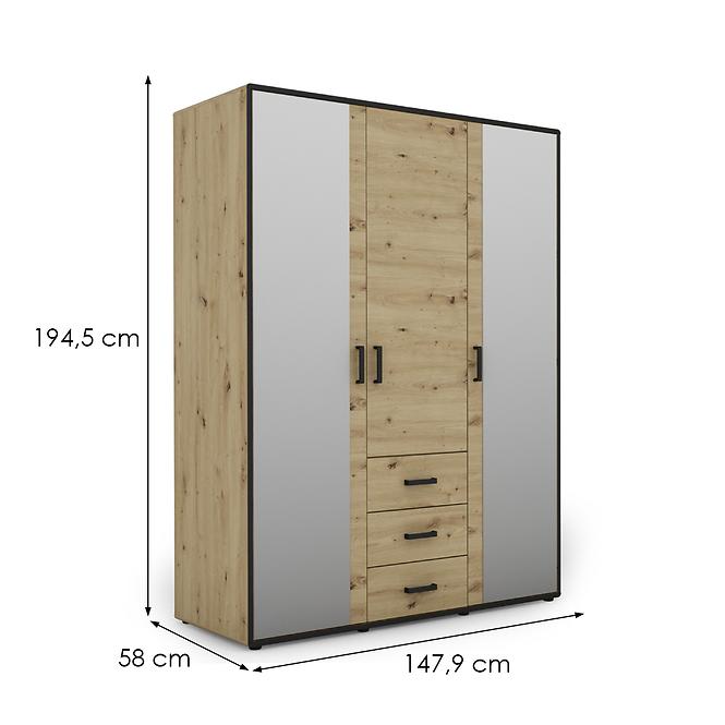 Schrank Capannoli 3s 3d spiegel eiche artisan/schwarz