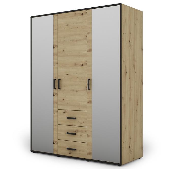 Schrank Capannoli 3s 3d spiegel eiche artisan/schwarz