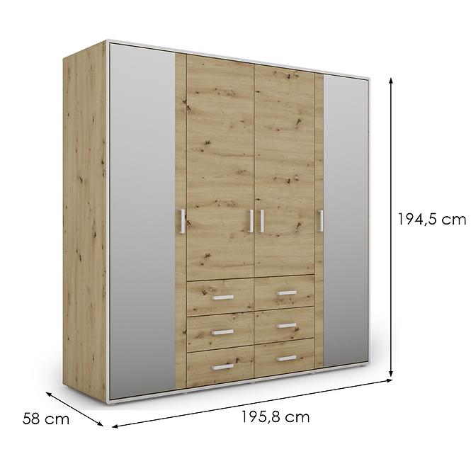 Schrank Capannoli 6s 4d spiegel eiche artisan/weiß