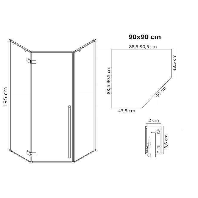 Duschkabine Diamond gold 90x90x195