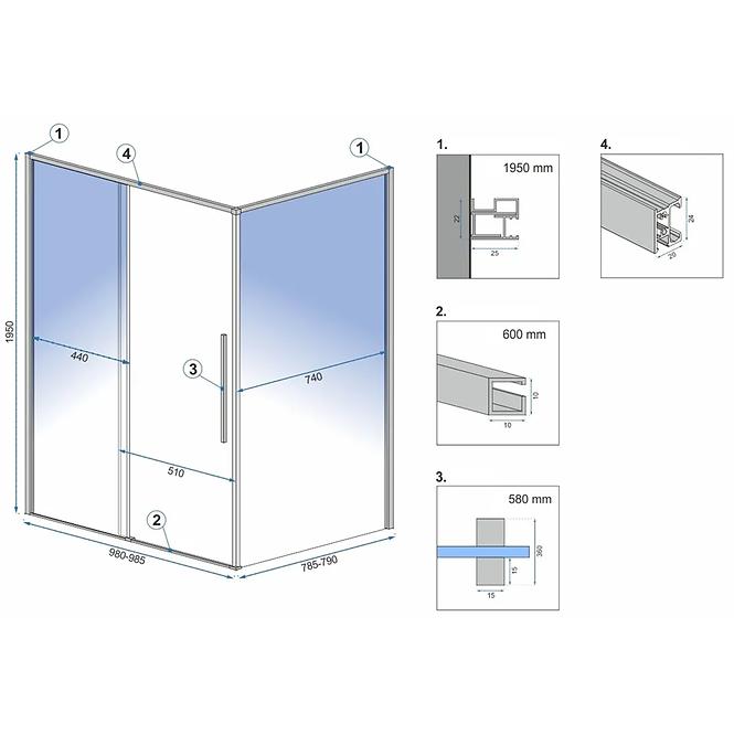 Duschkabine Solar Gold 100x80