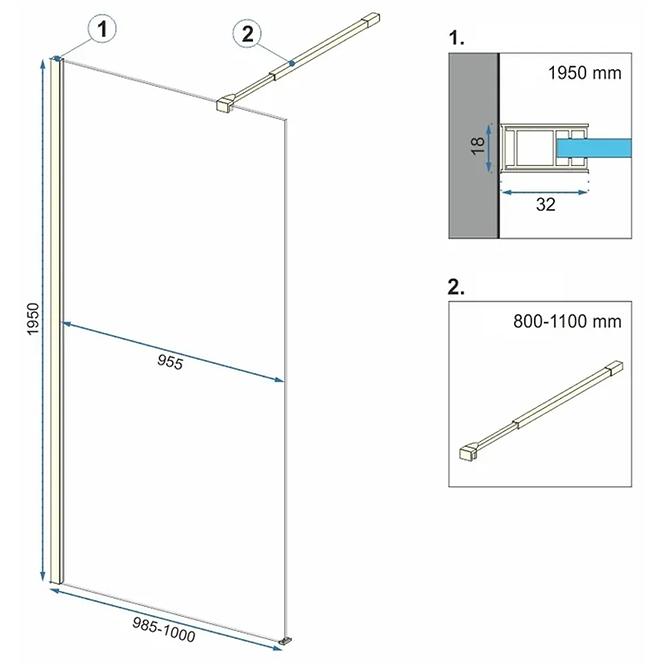 Duschwand Walk-in Aero Gold 100x195