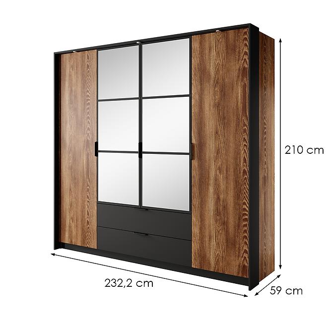 Kleiderschrank MILTON 4D2S Kastanie/Anthrazit Spiegel