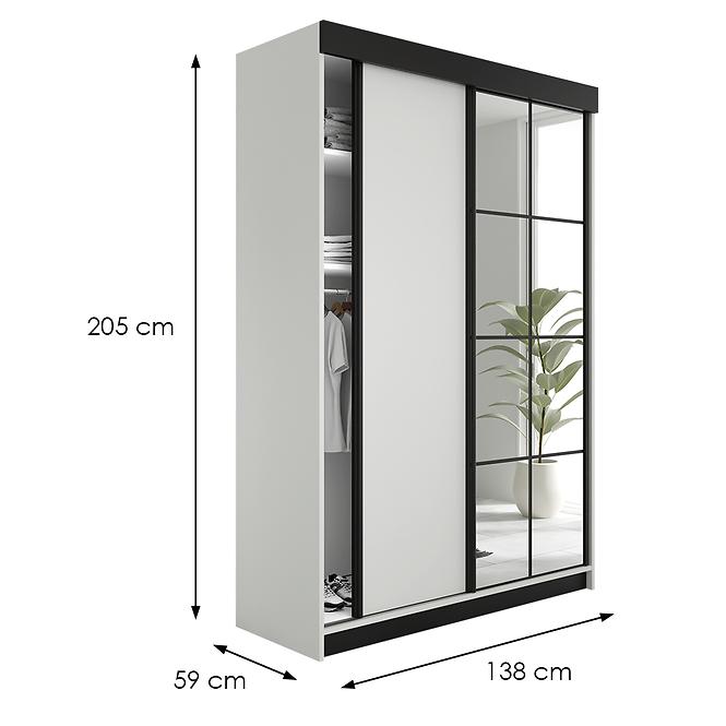 Kleiderschrank Lamaro 138 Weiß + schwarze Elemente