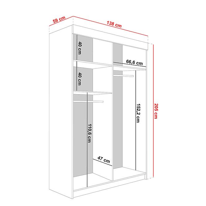 Kleiderschrank Lamaro 138 Weiß + schwarze Elemente