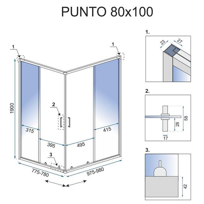 Duschkabine Punto Rea K1889 100x80x190 chrom