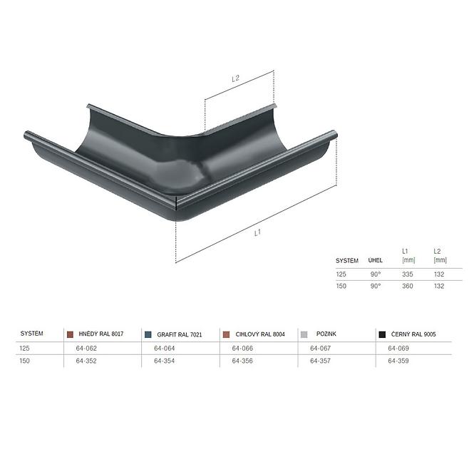 Eckstück für Dachrinne Innen 64-052 Stahl 125 mm Bryza Braun RAL 8017