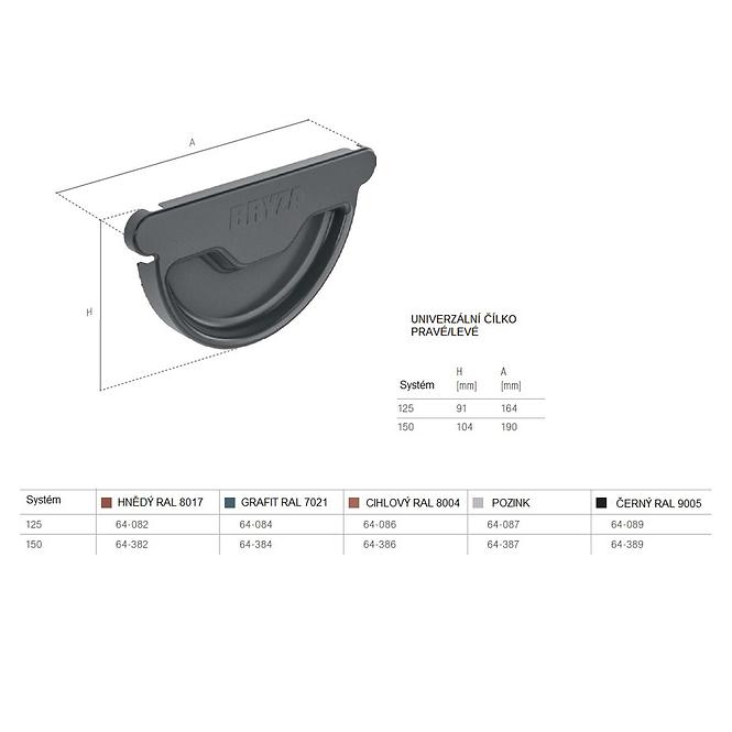 Universelles Endstück für Dachrinne 64-082 Stahl 125 mm Bryza Braun RAL 8017