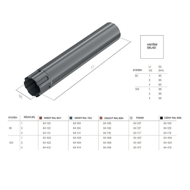 Fallrohr 64-107 Stahl 90 mm 1 m Bryza verzinkt