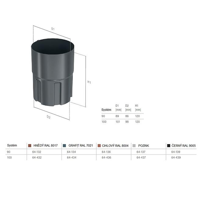 Muffe für Fallrohr 64-134 Stahl 90 mm Bryza Grafit RAL 7021