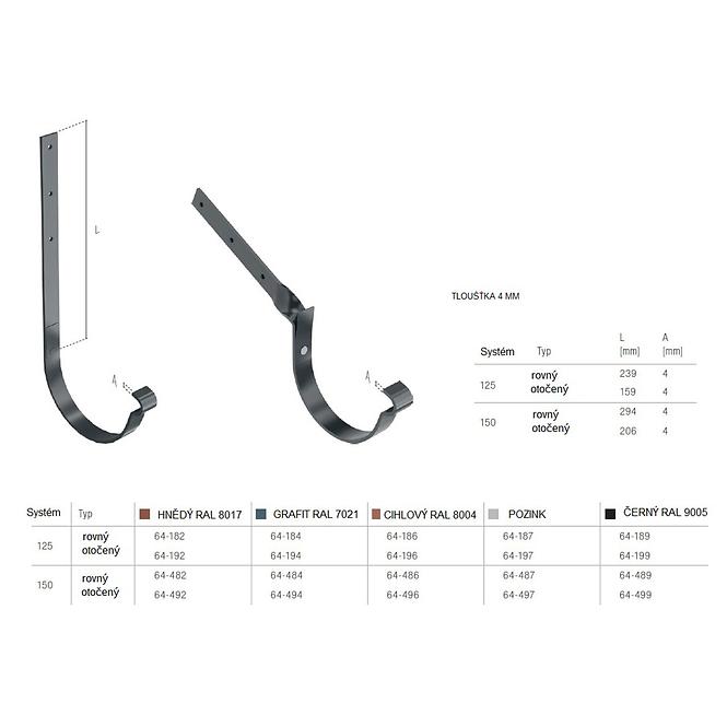 Dachrinnenhaken gerade 64-189 Stahl 125 mm Bryza Schwarz RAL 9005