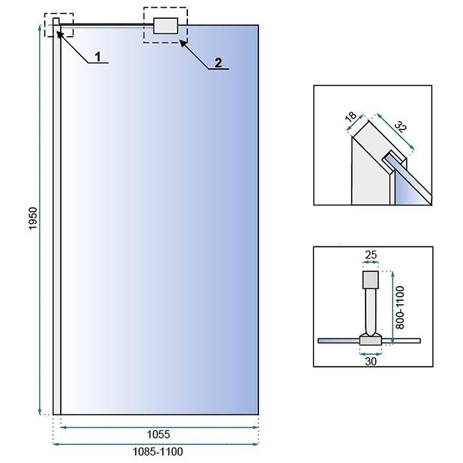 Duschwand Walk-in Aero ˝N˝ Rea K3021 110x195 chrom