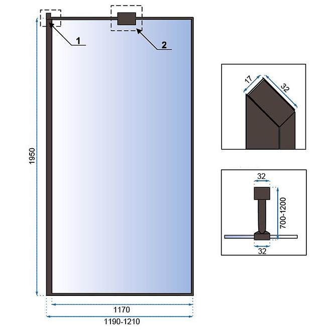 Duschwand Walk-in Bler Rea K7631 120x195 black