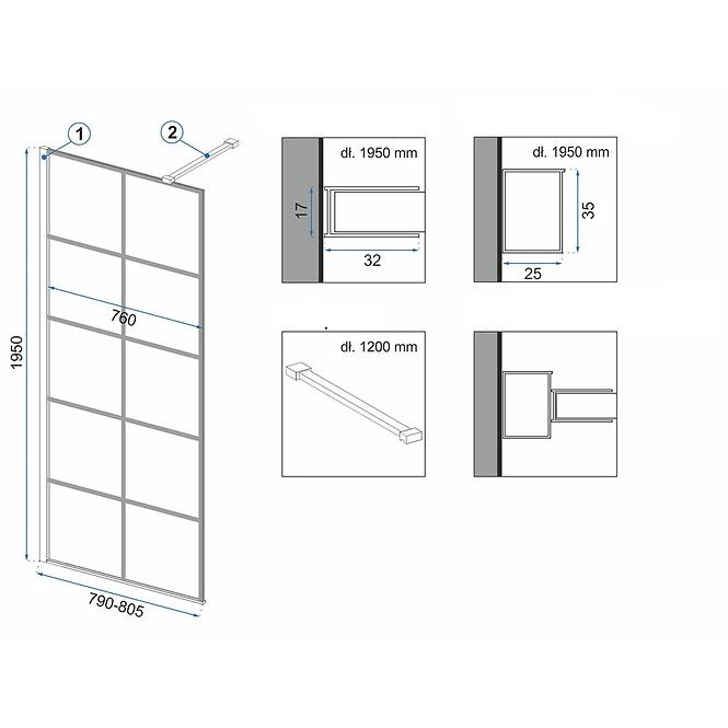 Duschwand Walk-in Bler-1 Rea K7952 80x195 black